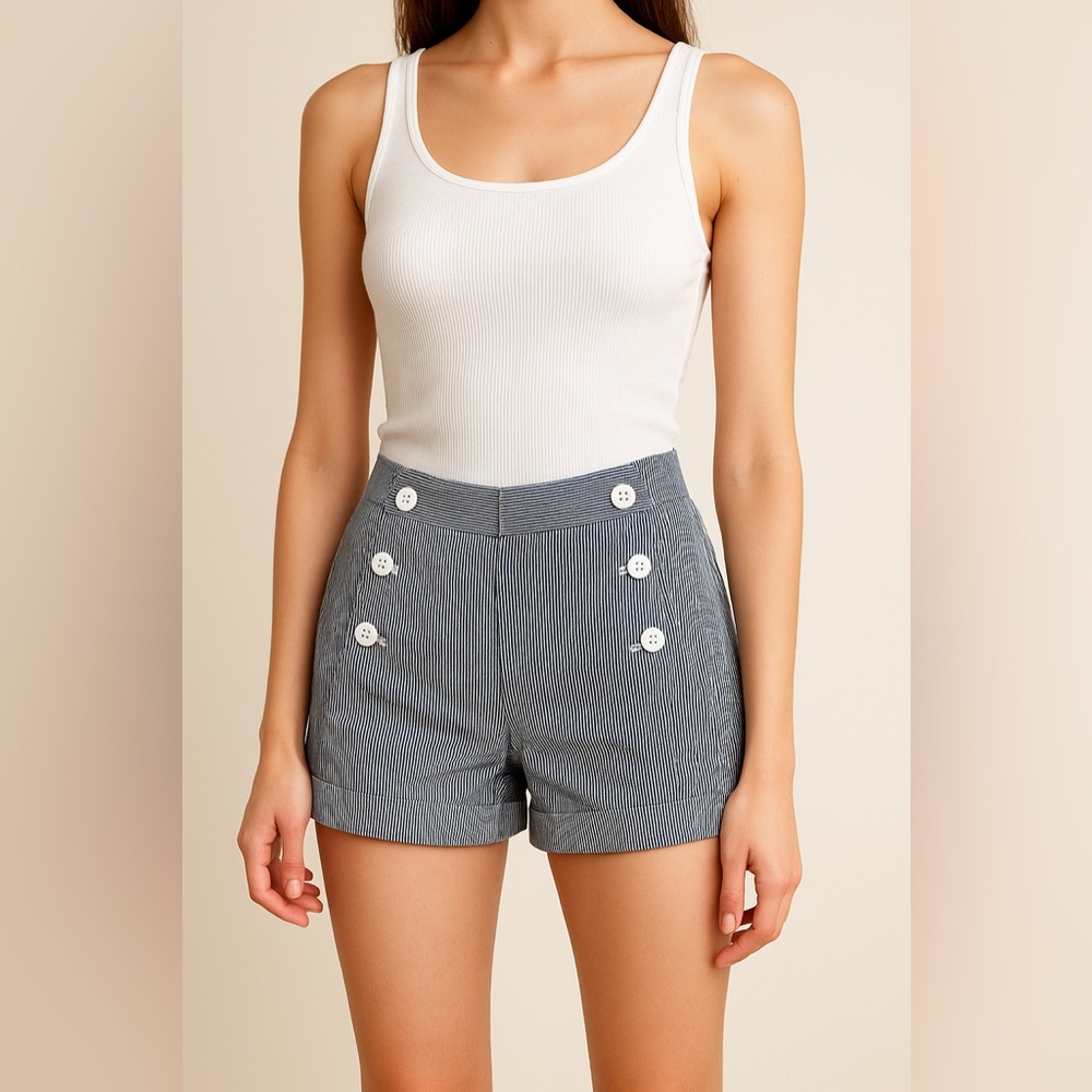 Talula High Waist Navy Striped Shorts